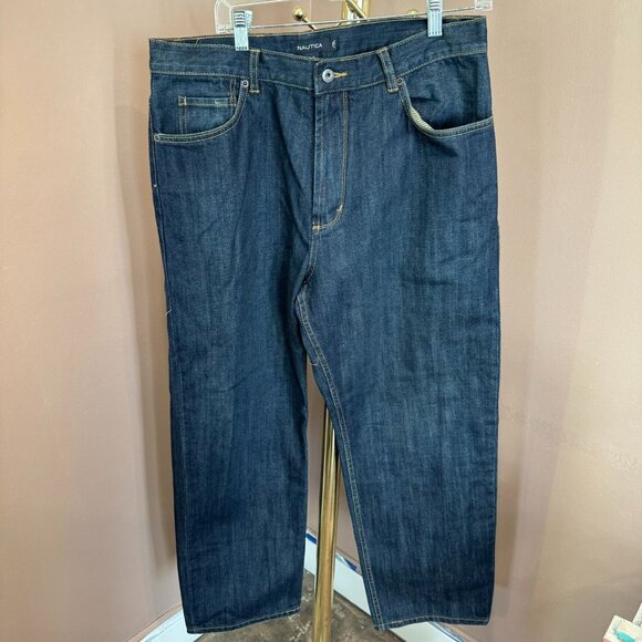 Men's Relax Baggy Fit Jeans 36Wx30L Dark Wash Denim Casual Wear - Picture 1 of 5